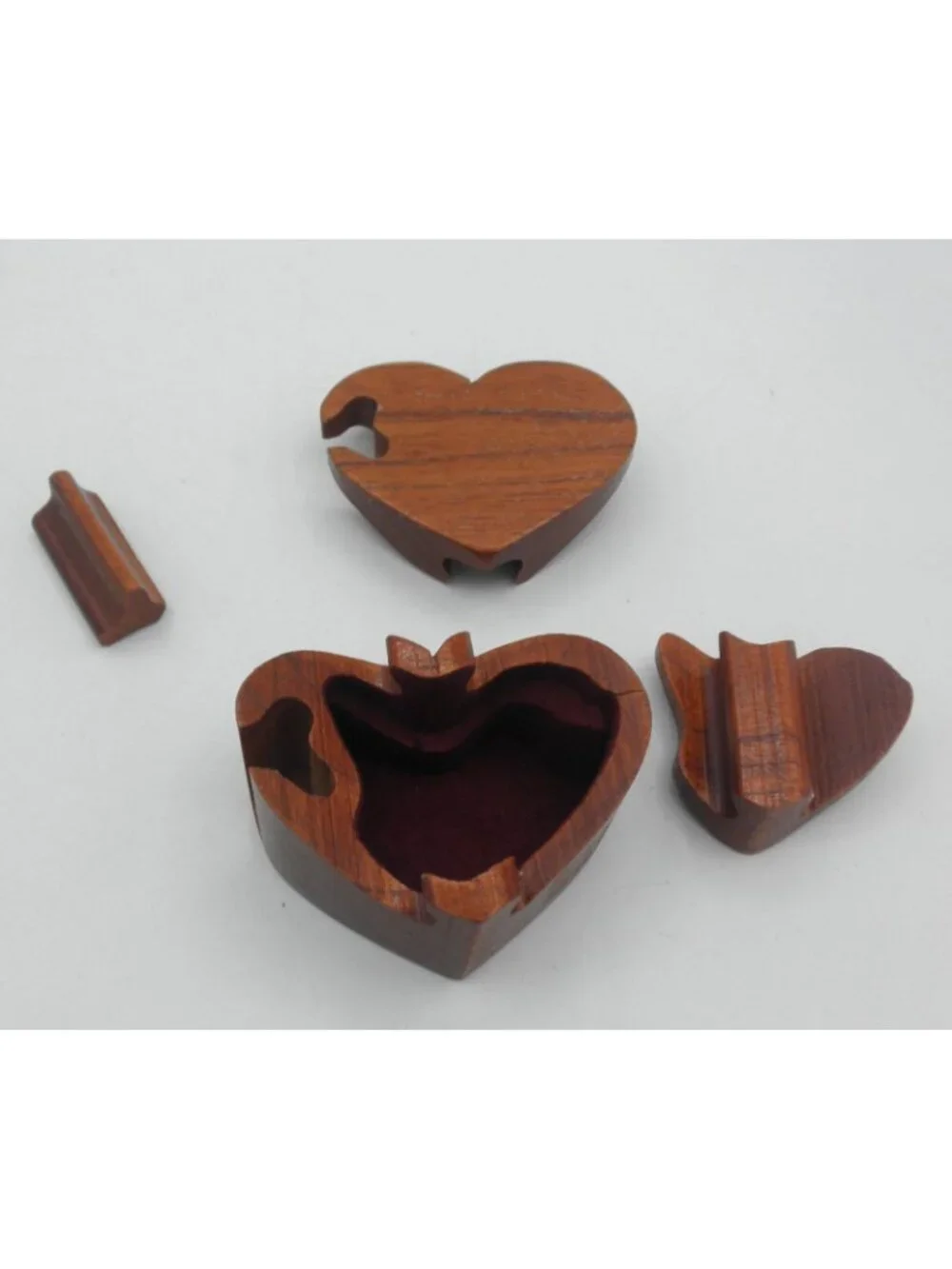 Wood Carved Trinket Keepsake Jewelry Heart Shaped Treasure PUZZLE BOX 4 Piece - Picture 8 of 11